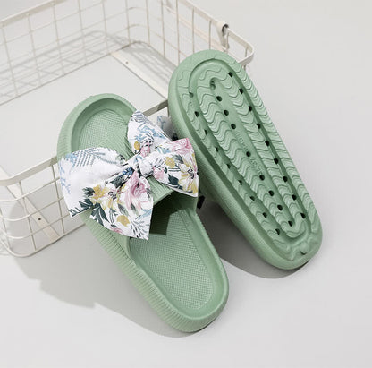 Floral Bow Platform Slippers - Green - EU44-45(US10-11) - image 3