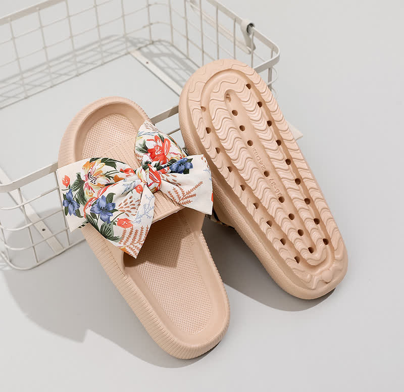 Floral Bow Platform Slippers - Khaki - EU44-45(US10-11) - image 4