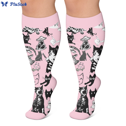 Plus Size Scrawled Cat Compression Socks - image 3