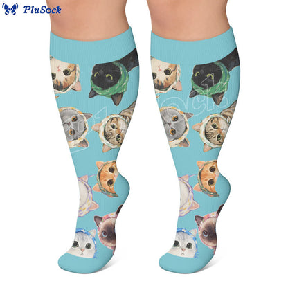 Plus Size Cute Cat Avatars Compression Socks - image 4