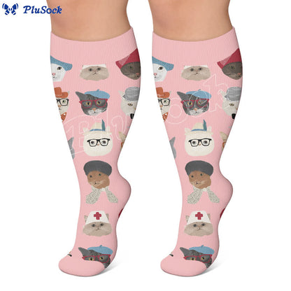 Plus Size Cute Cat Avatars Compression Socks - image 2