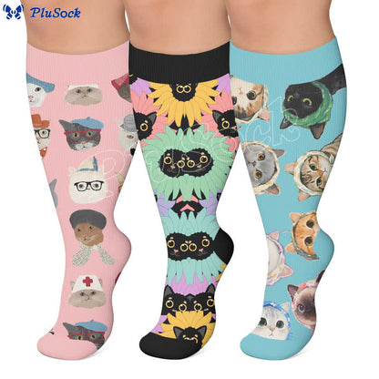 Plus Size Cute Cat Avatars Compression Socks - image 0