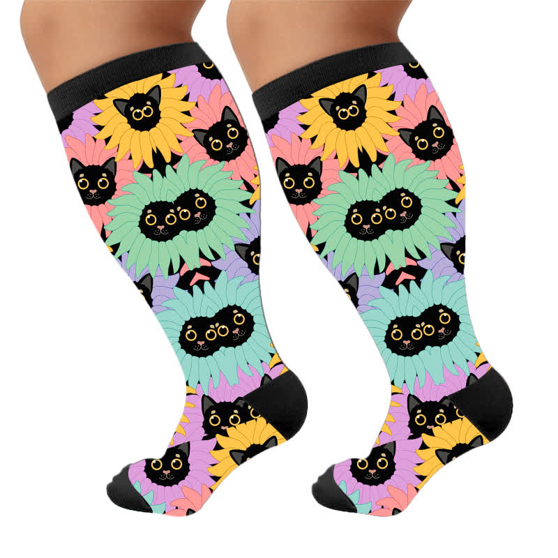 Plus Size Cute Cat Avatars Compression Socks - Black(1 Pair) - 4XL - image 6