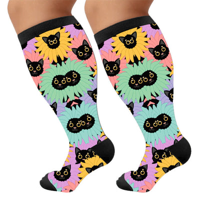 Plus Size Cute Cat Avatars Compression Socks - Black(1 Pair) - 4XL - image 6
