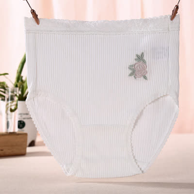 Flower Lace High Waist Cotton Panty(3 Packs) - White - XXXL - image 4