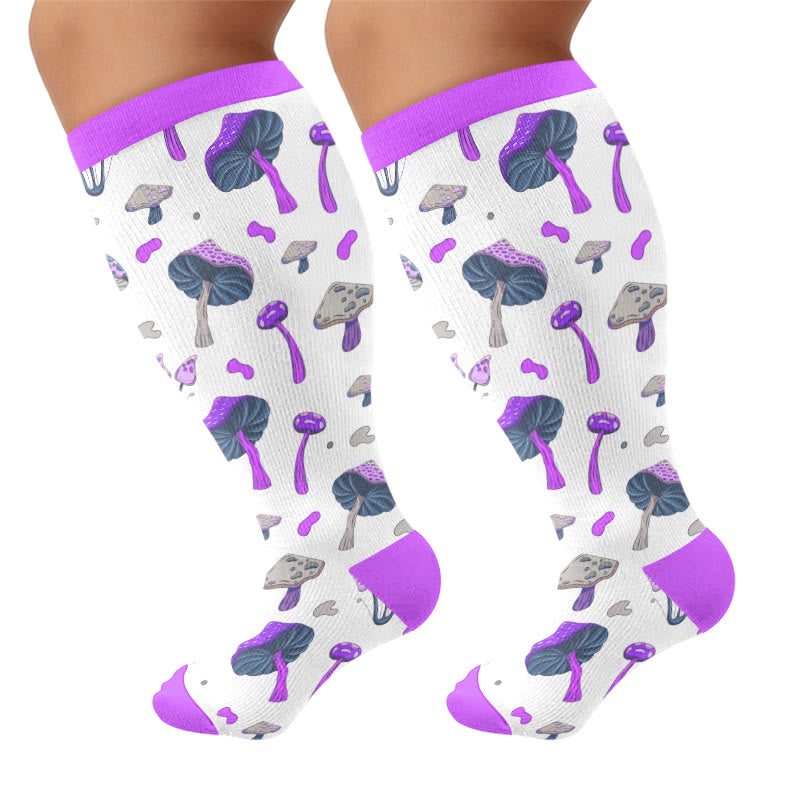Plus Size Mushroom Print Compression Socks - Purple(1 Pair) - 4XL - image 6