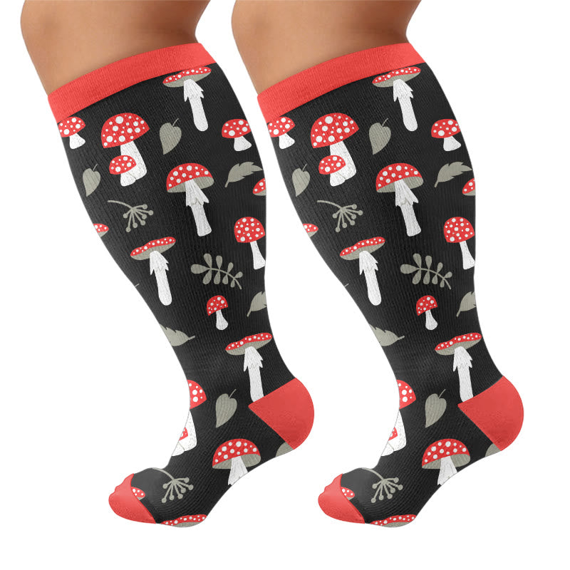 Plus Size Mushroom Print Compression Socks - Red(1 Pair) - 4XL - image 5