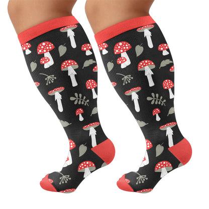 Plus Size Mushroom Print Compression Socks - Red(1 Pair) - 4XL - image 5