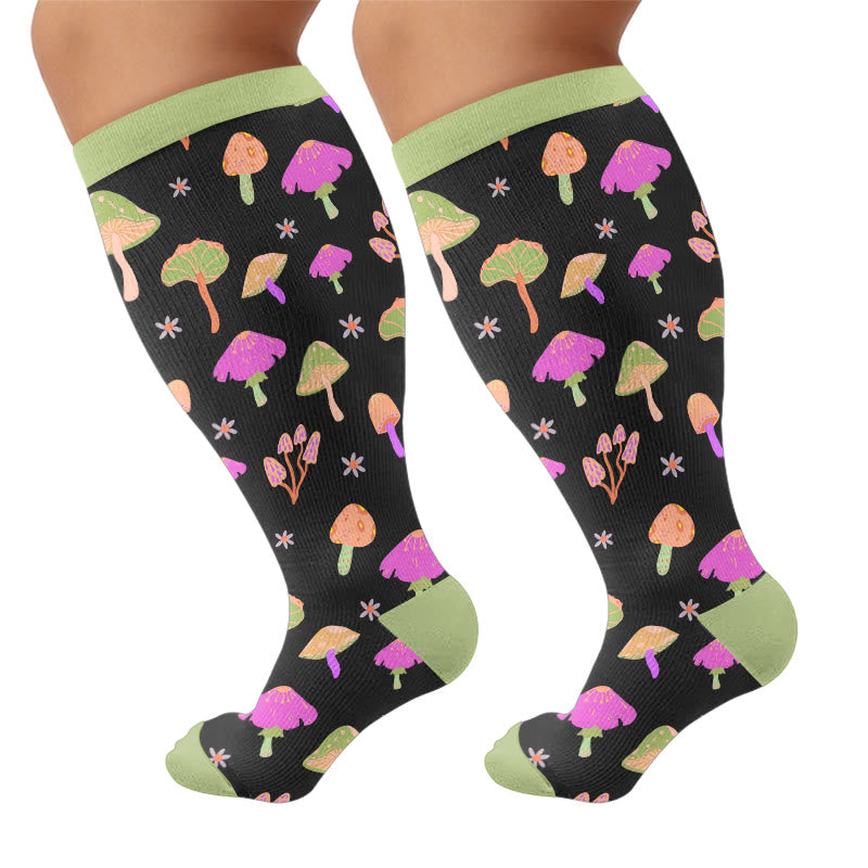 Plus Size Mushroom Print Compression Socks - Green(1 Pair) - 4XL - image 7