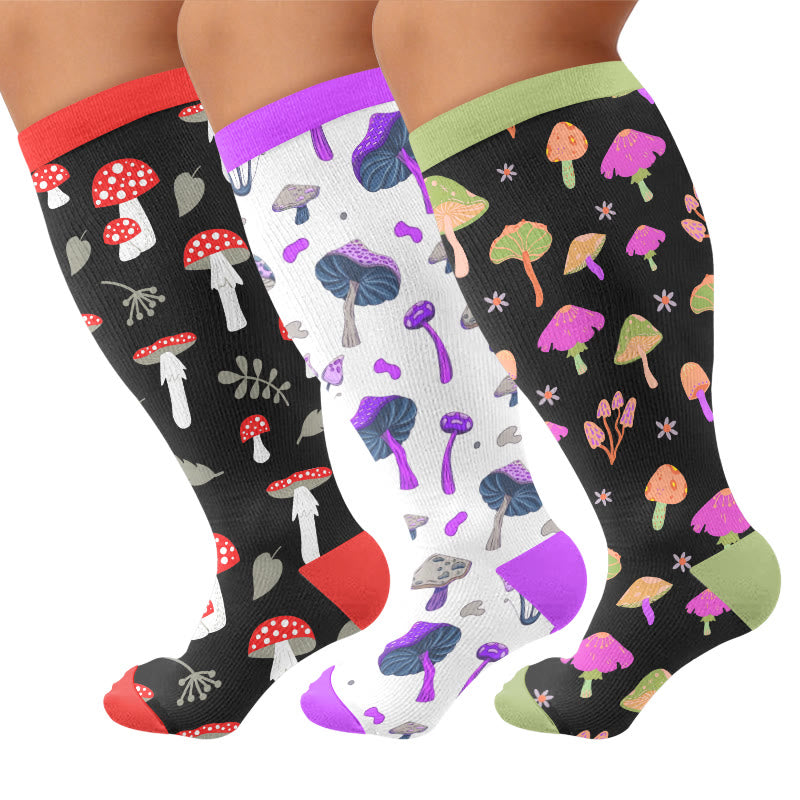 Plus Size Mushroom Print Compression Socks - Multicolor(3 Pairs) - 4XL - image 1