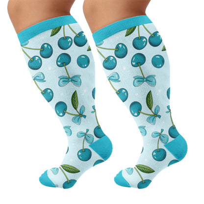 Plus Size Watermelon Strawberry Compression Socks - Blue(1 Pair) - 4XL - image 5
