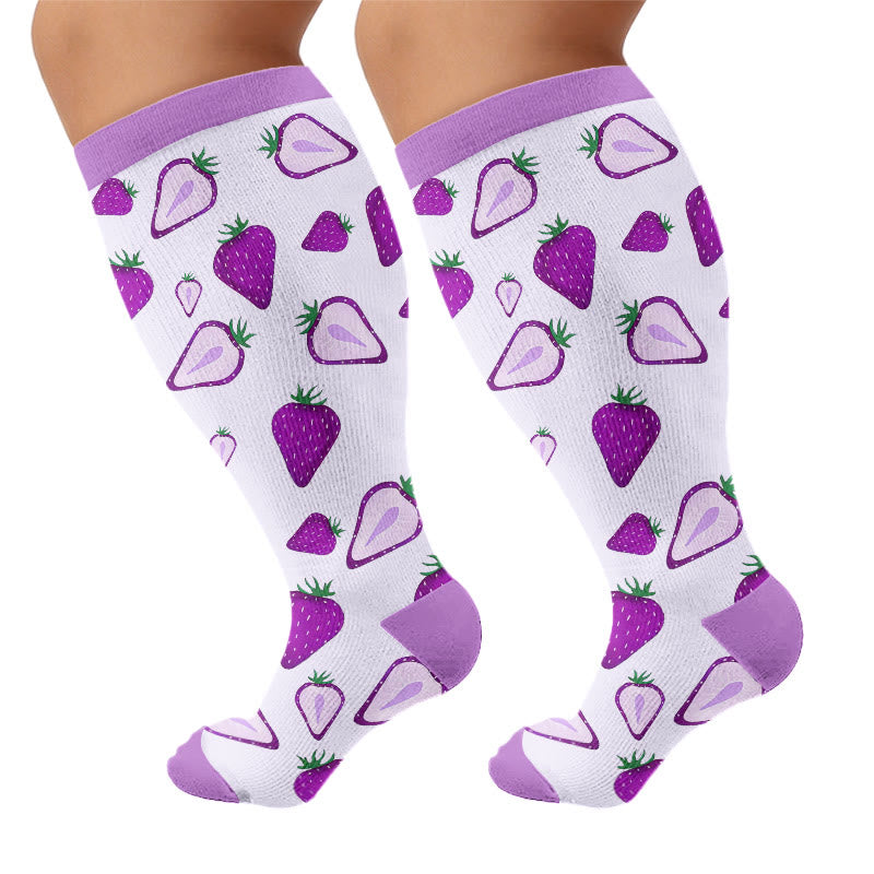 Plus Size Watermelon Strawberry Compression Socks - Purple(1 Pair) - 4XL - image 7