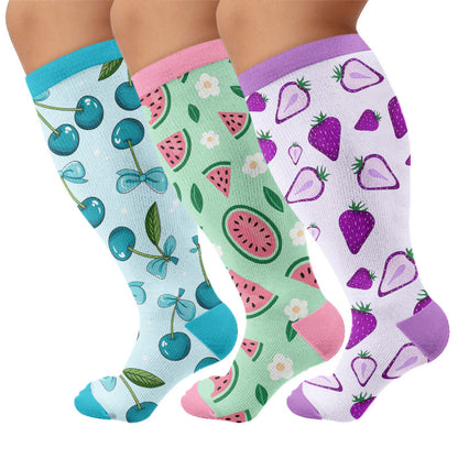 Plus Size Watermelon Strawberry Compression Socks - Multicolor(3 Pairs) - 4XL - image 1