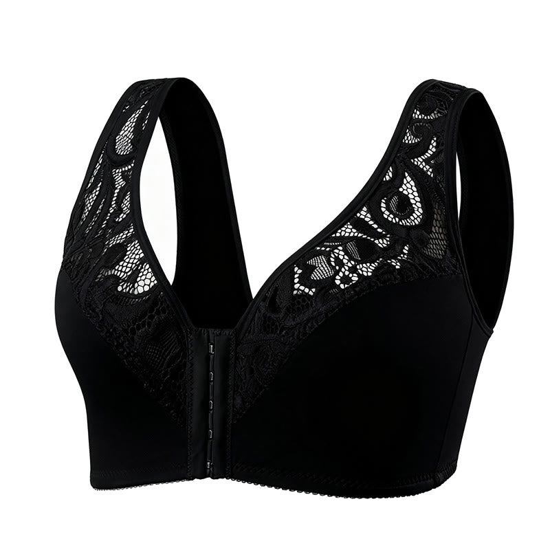 Lace Front Closure Wireless Bra - Black - 4XL - image 19
