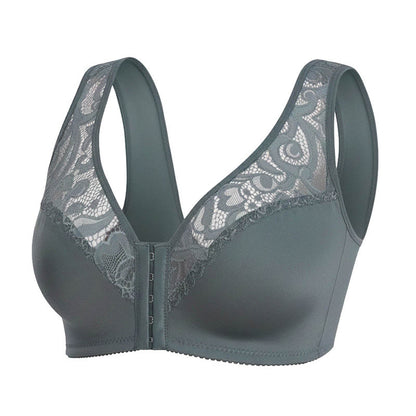 Lace Front Closure Wireless Bra - Grey - 4XL - image 18