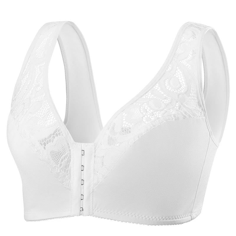 Lace Front Closure Wireless Bra - White - 4XL - image 17