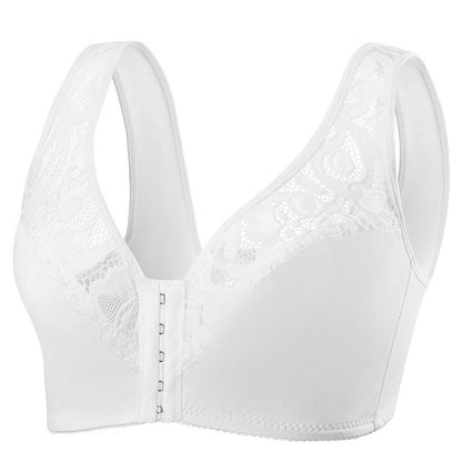 Lace Front Closure Wireless Bra - White - 4XL - image 17