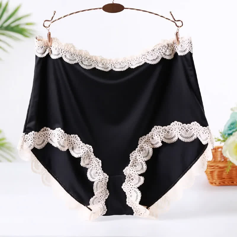 Satin Lace High Waist Panty(2 Packs) - Black - XXL - image 1