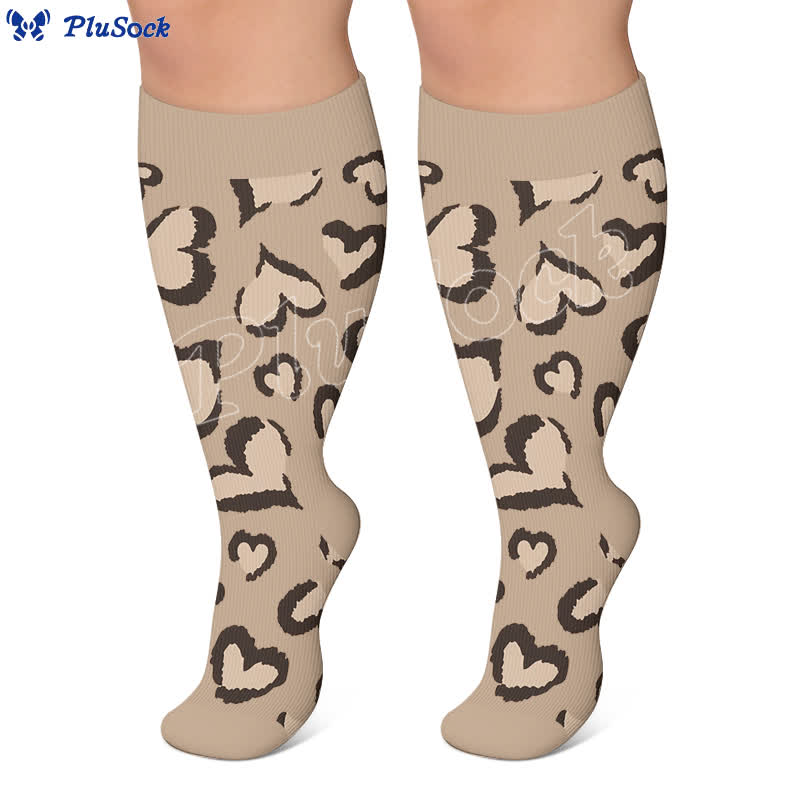 Plus Size Pink Heart Leopard Compression Socks - image 3