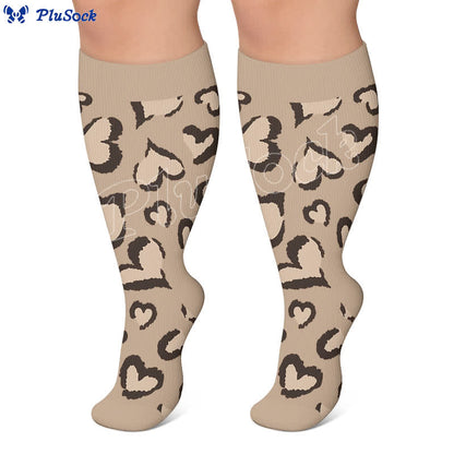 Plus Size Pink Heart Leopard Compression Socks - image 3