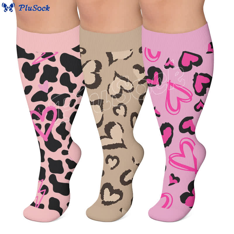 Plus Size Pink Heart Leopard Compression Socks - image 0