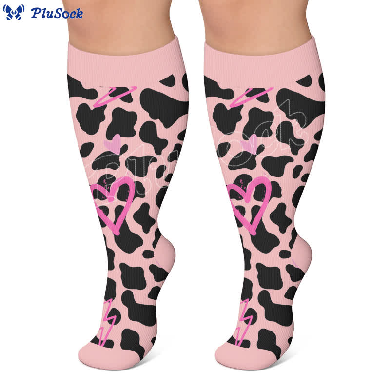 Plus Size Pink Heart Leopard Compression Socks - image 2