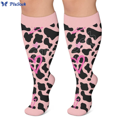 Plus Size Pink Heart Leopard Compression Socks - image 2