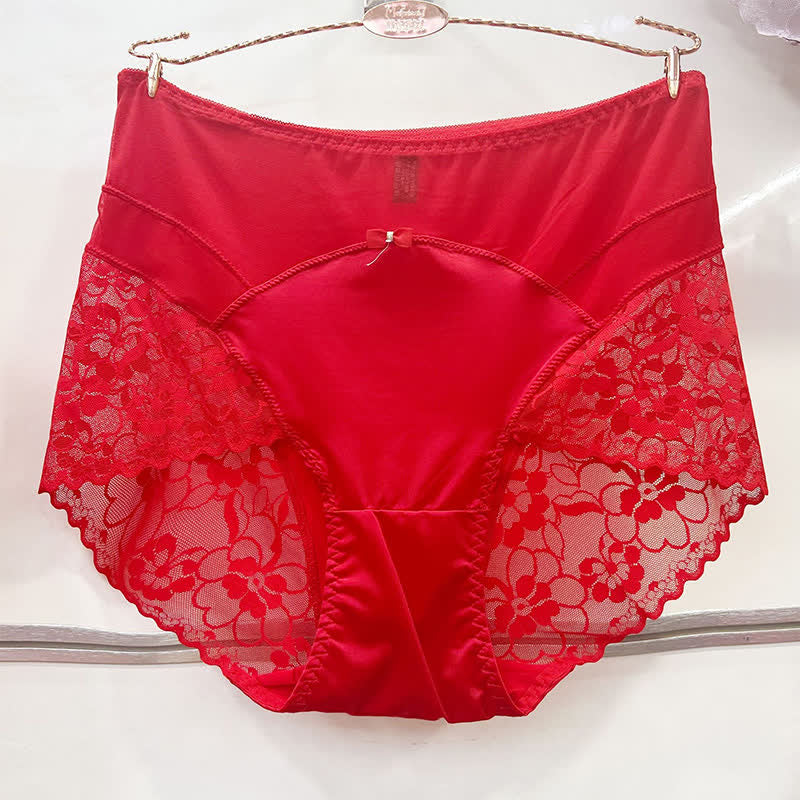 Satin Lace High Waist Panty(2 Packs) - Red - XXXL - image 4