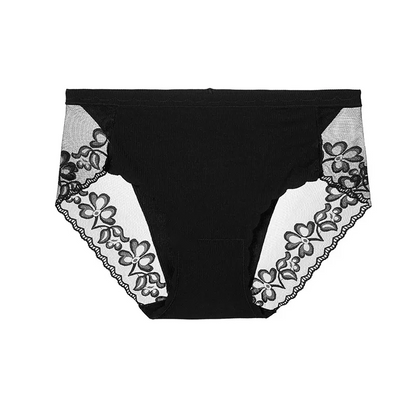 Soft Floral Lace Mesh Panty(3 Packs) - Black - 4XL - image 4