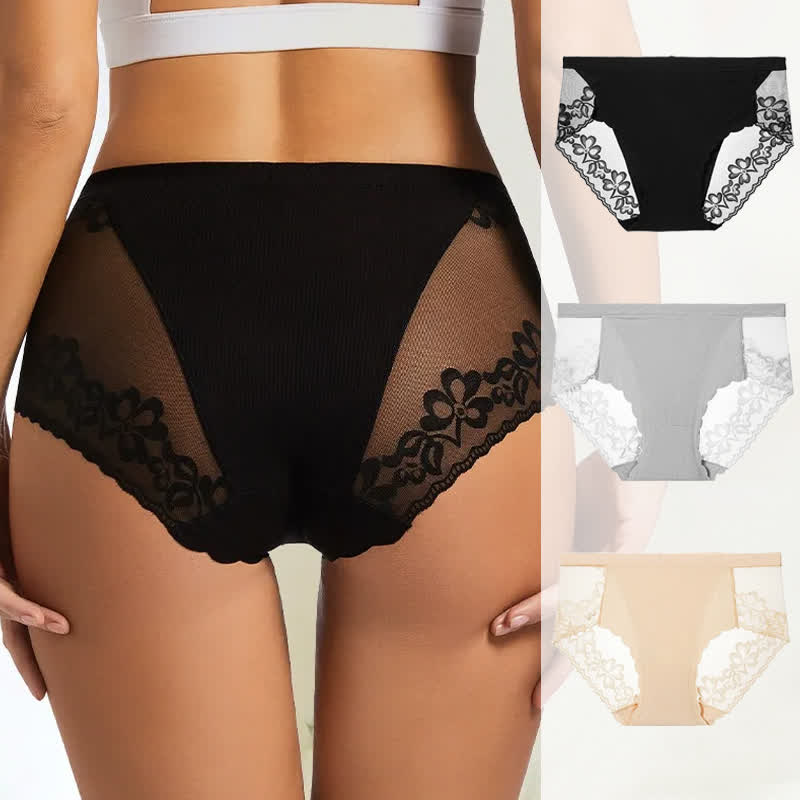Soft Floral Lace Mesh Panty(3 Packs) - Multicolor - 4XL - image 0