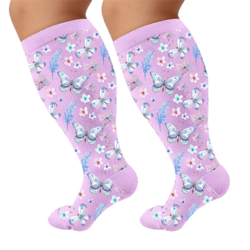 Plus Size Nostalgic Butterfly Compression Socks - Purple(1 Pair) - 4XL - image 7