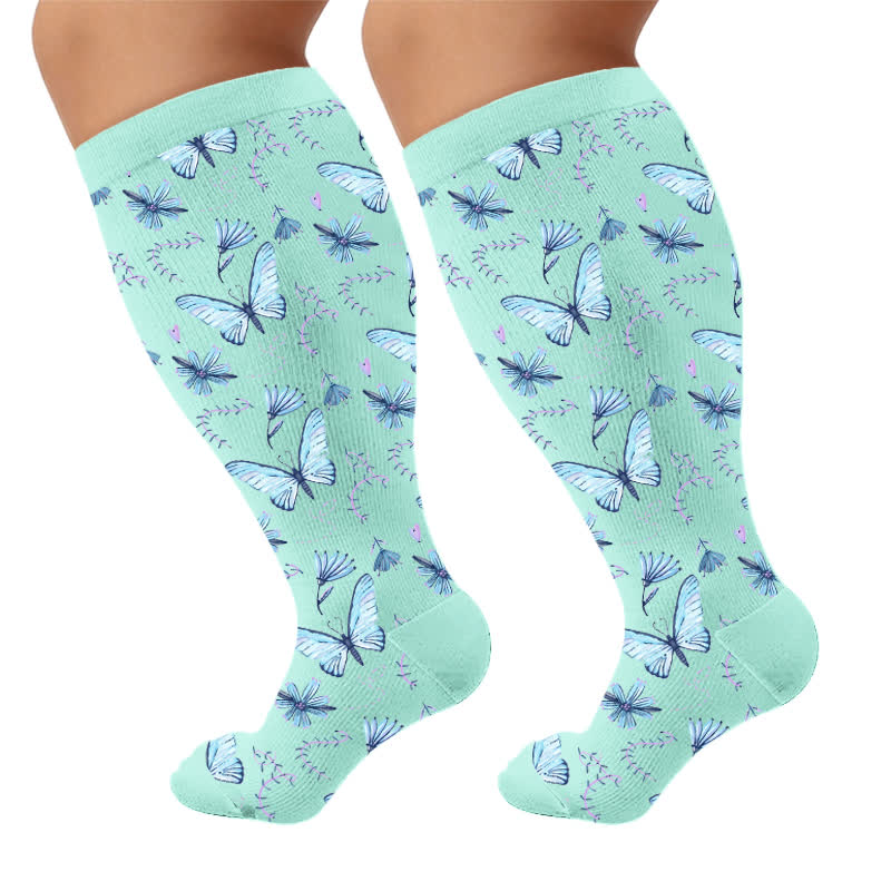 Plus Size Nostalgic Butterfly Compression Socks - Green(1 Pair) - 4XL - image 6