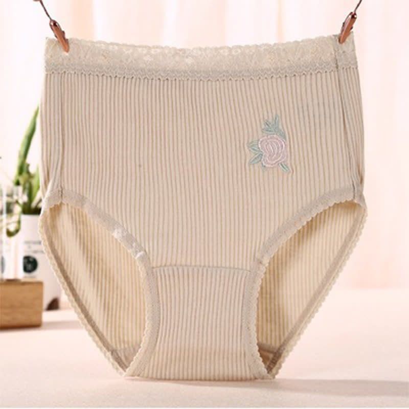 Flower Lace High Waist Cotton Panty(3 Packs) - Nude - XXXL - image 8