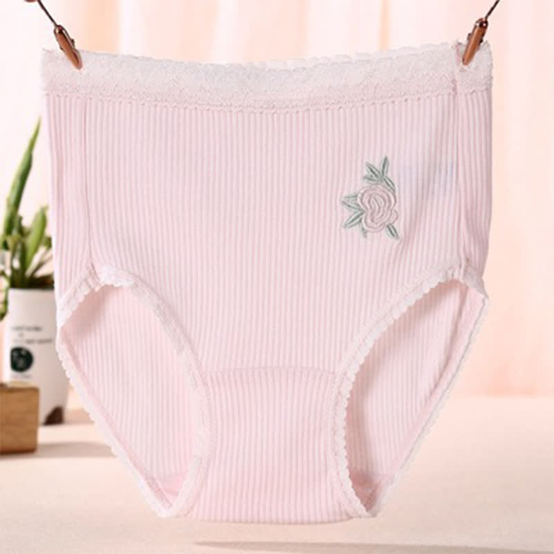 Flower Lace High Waist Cotton Panty(3 Packs) - Pink - XXXL - image 5