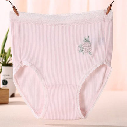 Flower Lace High Waist Cotton Panty(3 Packs) - Pink - XXXL - image 5