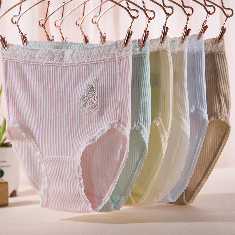 Flower Lace High Waist Cotton Panty(3 Packs) - Blue+Yellow+Green - XXXL - image 3