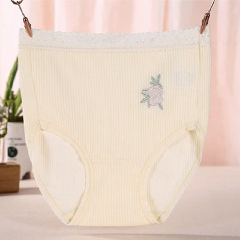 Flower Lace High Waist Cotton Panty(3 Packs) - Yellow - XXXL - image 7