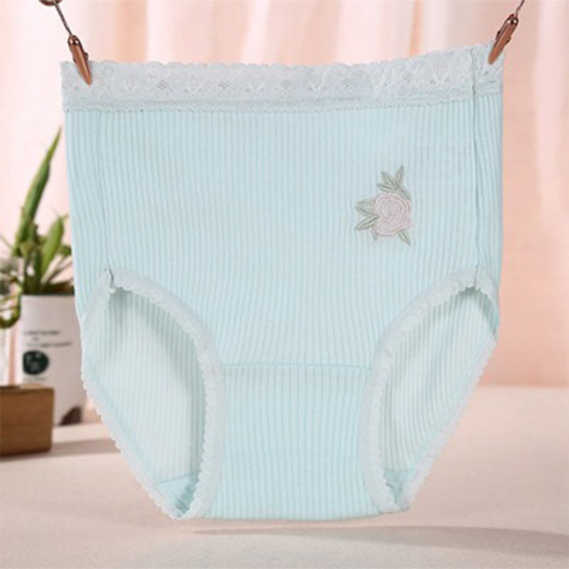 Flower Lace High Waist Cotton Panty(3 Packs) - Green - XXXL - image 9