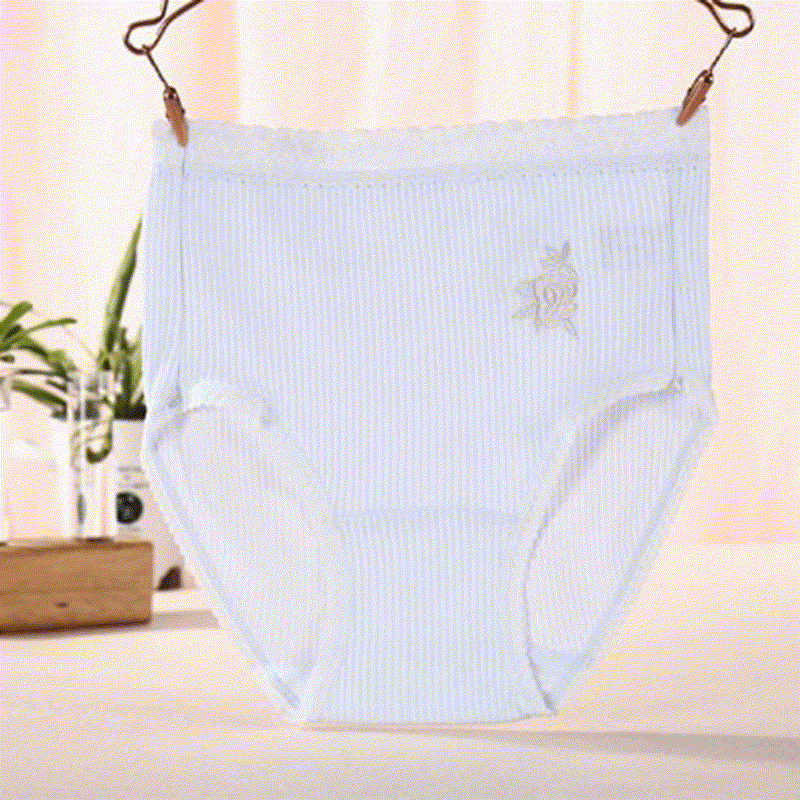 Flower Lace High Waist Cotton Panty(3 Packs) - Blue - XXXL - image 6