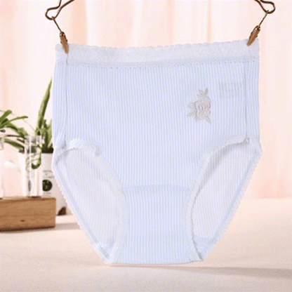 Flower Lace High Waist Cotton Panty(3 Packs) - Blue - XXXL - image 6