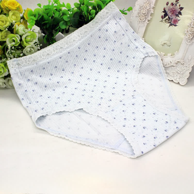 Floral Lace High Waist Cotton Panty(3 Packs) - Blue - XXXL - image 7