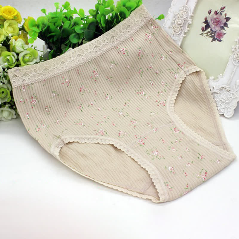 Floral Lace High Waist Cotton Panty(3 Packs) - Nude - XXXL - image 6