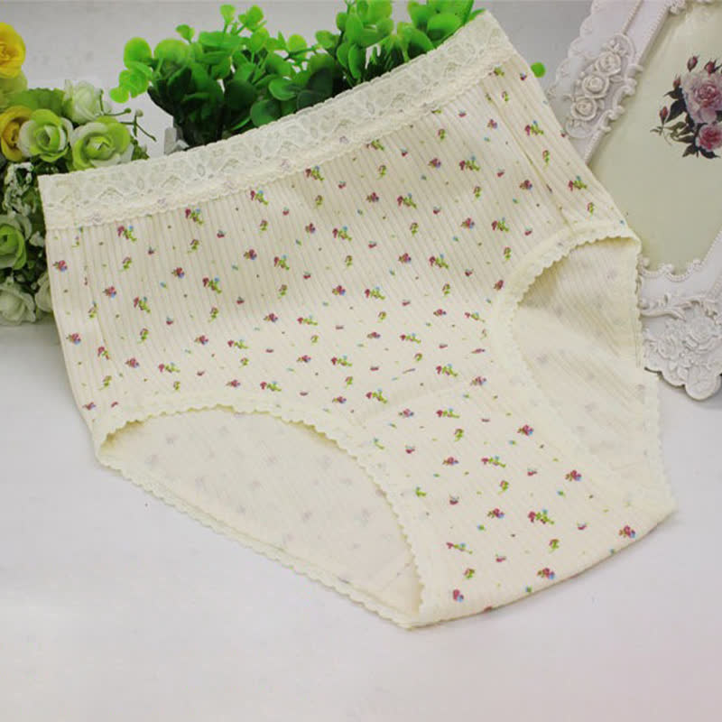 Floral Lace High Waist Cotton Panty(3 Packs) - Yellow - XXXL - image 3