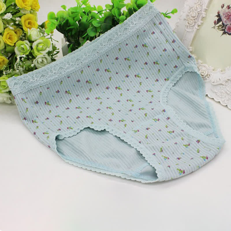 Floral Lace High Waist Cotton Panty(3 Packs) - Green - XXXL - image 5