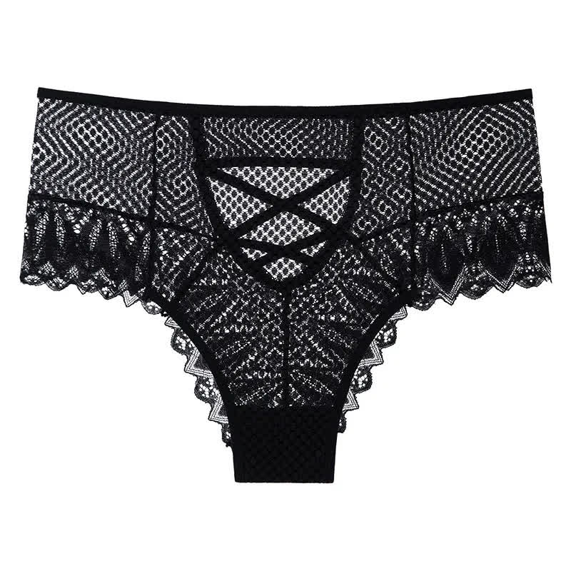 Sheer Lace Crisscross Panty(2 Packs) - Black - 3XL - image 4