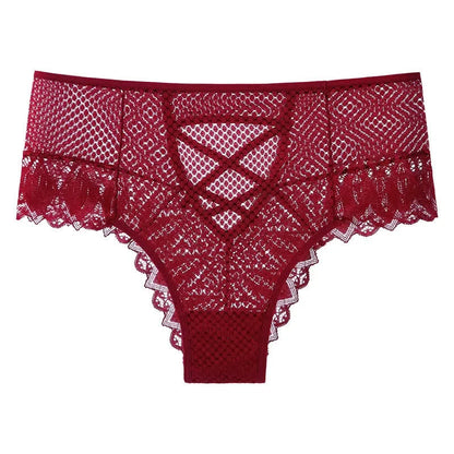 Sheer Lace Crisscross Panty(2 Packs) - Wine - 3XL - image 1