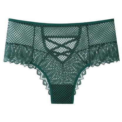 Sheer Lace Crisscross Panty(2 Packs) - Green - 3XL - image 2