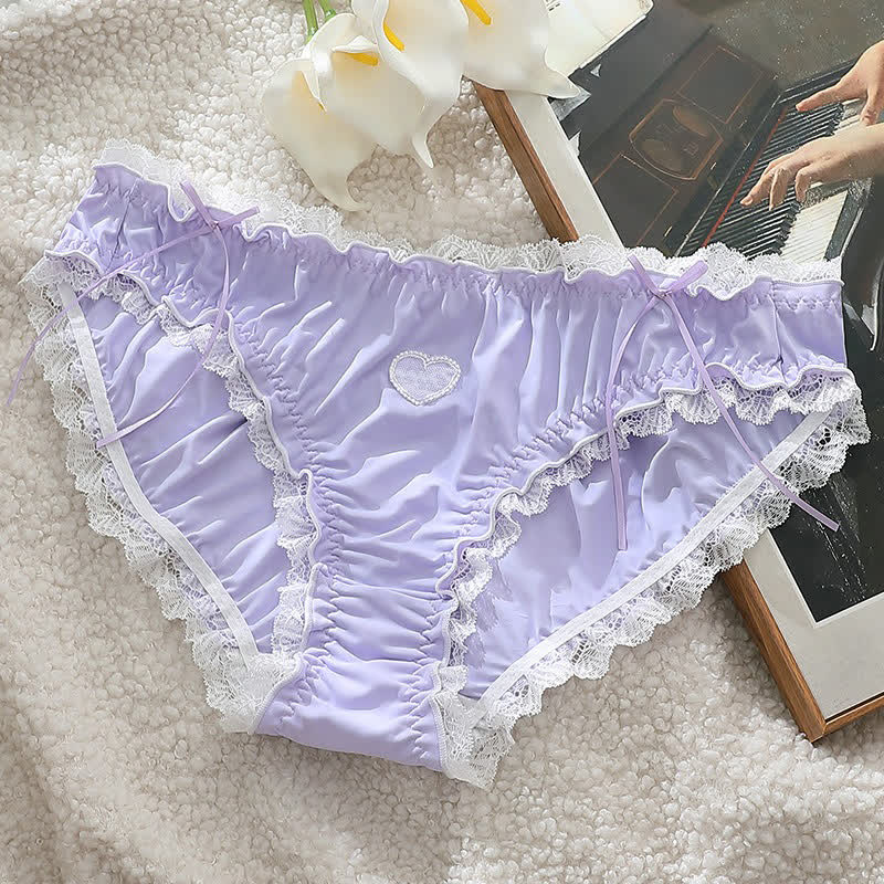 Heart Lace Bow Mid Rise Panty(2 Packs) - Purple - 4XL - image 5