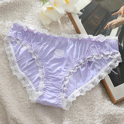 Heart Lace Bow Mid Rise Panty(2 Packs) - Purple - 4XL - image 5