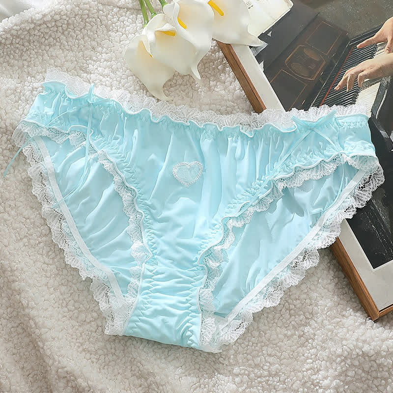 Heart Lace Bow Mid Rise Panty(2 Packs) - Blue - 4XL - image 4